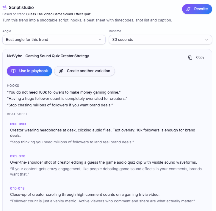 NxtVybe Script studio turning a trend into a script