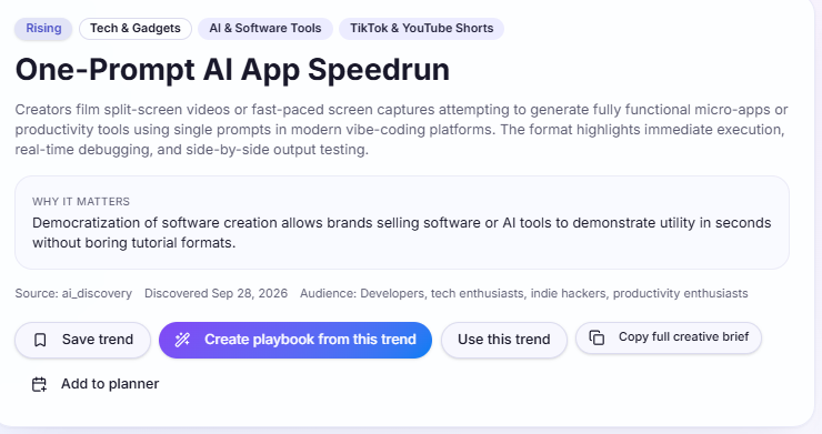 NxtVybe trend card turning a rising trend into a creator playbook
