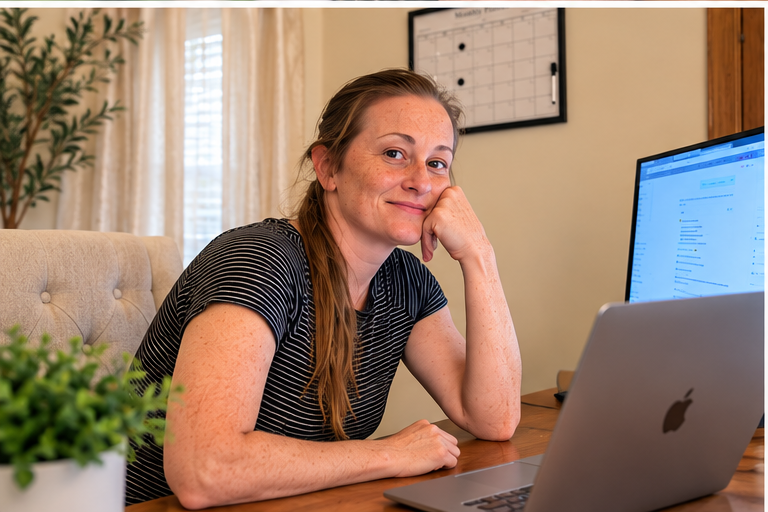 Brittany working on NxtVybe at the dining room table